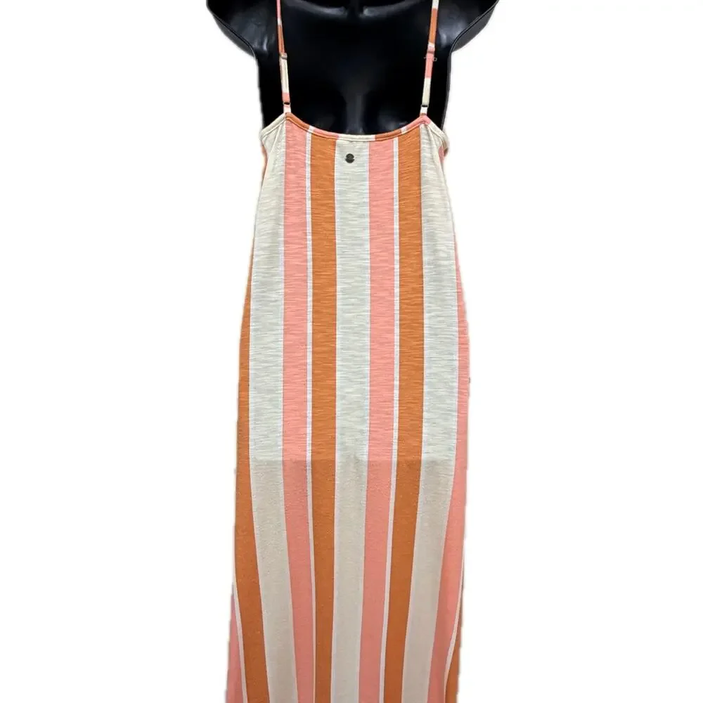 Roxy Coral Orange Stripe Sleeveless Midi Dress Size Medium - Picture 7 of 10
